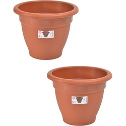 Set van 4x stuks terra cotta kleur ronde plantenpot/bloempot kunststof diameter 30 cm - Plantenpotten