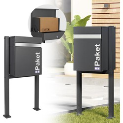 Pakketpostbak met standaard 44x35x58 cm antraciet/zilver gegalvaniseerd staal ML-Design