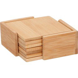 Glazenonderzetters - 6x - incl. houder - onderleggers - bamboe - Glazenonderzetters
