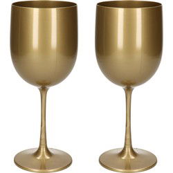 Wijnglas - 2x - onbreekbaar - goud - kunststof - 480 ml - wijnglazen - Wijnglazen