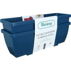 RIVIERA EVA bloembak - Set van 2 plantenbakken - Kunststof - 57 cm - Blauw