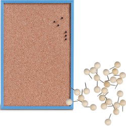 Prikbord incl. 25x punaises - 40 x 60 cm - hout - blauw - kurk - Prikborden