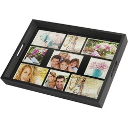 Houten foto dienblad zwart 45 x 35 cm met 9 foto in diverse maten - Dienbladen