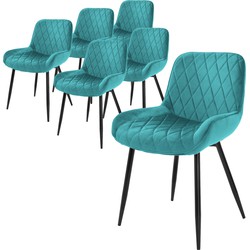 ML-Design Set van 6 Eetkamerstoelen Eetkamerstoel met Rugleuning en Armleuningen, Turquoise, Fluwelen Zitting, Metalen Poten, Keukenstoelen Woonkamerstoelen Woonkamerstoel Gestoffeerde Stoelen Stoel