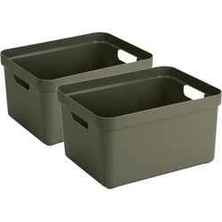2x stuks donkergroene opbergboxen/opbergmanden 32 liter kunststof - Opbergbox