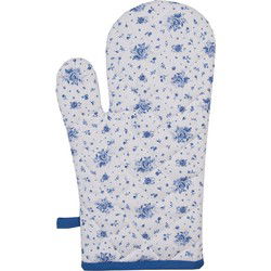 Clayre & Eef Ovenwant Wit Blauw Katoen Roosjes