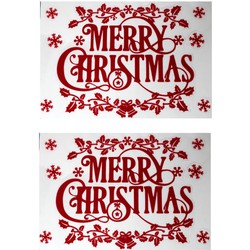 2x stuks velletjes kerst raamstickers rood Merry Christmas 29,5 x 40 cm - Feeststickers