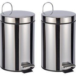 2x Badkamer/toilet pedaalemmers RVS 23 cm 3 liter - Pedaalemmers