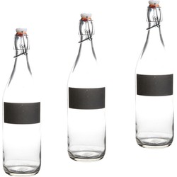 10x stuks weckflessen/lege deco flessen met krijt tekstvak 970 ml - Decoratieve flessen