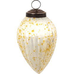 Clayre & Eef Kerstbal Wit Geel Glas