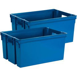 EDA Opbergbox/opbergkrat 50 L - 2x - blauw - kunststof - 56 x 41 x 29 - stapelbaar/nestbaar - Opbergbox