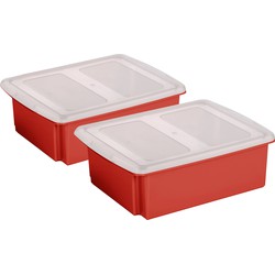 Sunware set van 2x opslagboxen kunststof 17 liter rood 45 x 36 x 14 cm met deksel - Opbergbox