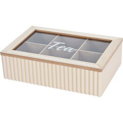 Excellent Houseware Theedoos - 6-vaks - beige/bruin - hout - 24cm - Theedozen