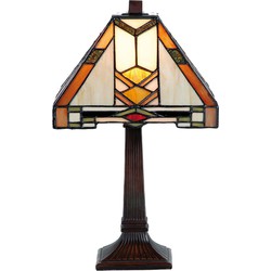 LumiLamp Tiffany Tafellamp  22x22x38 cm  Beige Geel Glas Tiffany Bureaulamp