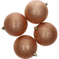 4x Kunststof kerstballen glitter koper 10 cm kerstboom versiering/decoratie - Kerstbal