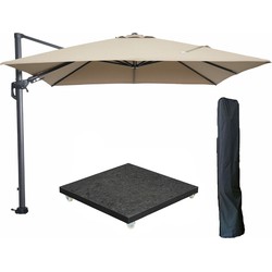 Garden Impressions Hawaii zweefparasol 300x300 cm carbon black / taupe met 90kg royal antraciet parasolvoet en parasolhoes