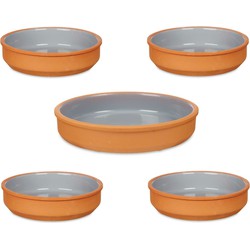 Set 5x tapas/creme brulee schaaltjes - terra/grijs - 4x 16 cm/1x 23 cm - Snack en tapasschalen