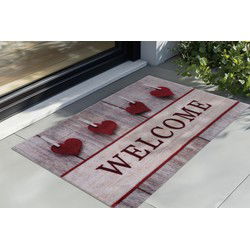 Wasbare Deurmat Binnen – Welcome – Anti-slip & Absorberend, Voor Hal of Entree - Rood- 45x75 CM