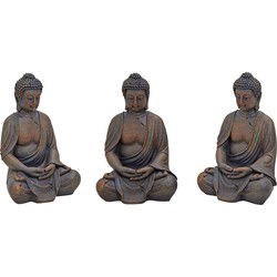 Buddha zittend in bruin poly, 24 x 23 x 38 cm