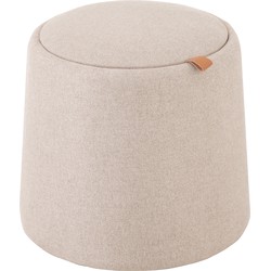 J-line - Poef/bijzettafel Rond Textiel/hout Beige - 43.5x43.5x42.5cm