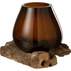 J-line - Vaas Op Voet Gamal Hout/gerecycleerd Glas Natuur/bruin Large - 23x19x19cm