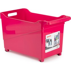 Kunststof trolley fuchsia roze op wieltjes L45 x B24 x H27 cm - Opberg trolley