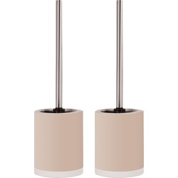 MSV Shine Toilet/wc-borstel houder - 2x - keramiek/metaal - beige - 38 cm - Toiletborstels