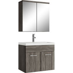 Badplaats Badkamermeubel Set Montreal 01 60 cm - Grijs Eiken - Badmeubel met spiegelkast