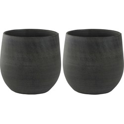 2x stuks plantenpotten/bloempotten in een strakke Modern design look grafiet Dia 18 cm en Hoogte 16 - Plantenpotten