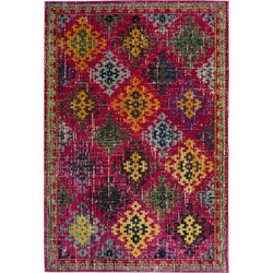 Safavieh Boho Chic Geweven Vloerkleed voor Binnen, Monaco Collectie, MNC244, in Fuchsia & Multi, 155 X 231 cm