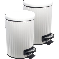 2x Witte badkamer/toilet vuilnisbakken/pedaalemmers Rvs 3 liter 26 cm - Prullenbakken