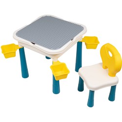 Decopatent® - Kindertafel met 1 Stoeltje - Speeltafel met bouwplaat en vlakke kant - 4 Bakjes - Geschikt voor Duplo® Bouwstenen
