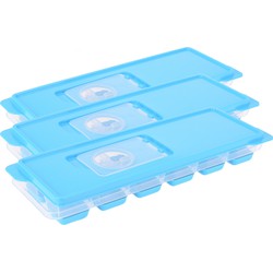 Set van 3x stuks trays met ijsklontjes/ijsblokjes vormpjes 12 vakjes kunststof blauw met afsluitdeks - IJsblokjesvormen