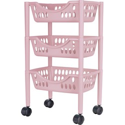 Keukentrolley - 3-laags - roze - kunststof - 39 x 26,5 x 66,5 cm - Opberg trolley