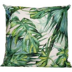 Anna's collection buitenkussen monstera - wit/groen - 60 x 60 cm - Sierkussens