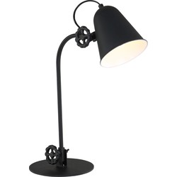 Retro Tafellamp - Anne Light & Home - Metaal - Retro - E27 - L: 19cm - Voor Binnen - Woonkamer - Eetkamer - Zwart