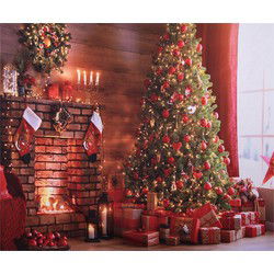 Clayre & Eef Kerst Achtergronddoek Bruin Textiel Kerstboom