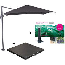Garden Impressions Hawaii zweefparasol S 250x250 - donker grijs/zwart met 60 kg parasolvoet en parasolhoes