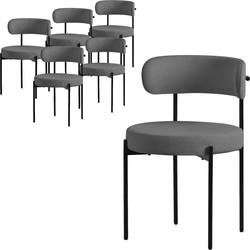 Eetkamerstoel set van 6 met teddy stof met rugleuning grijs Keukenstoel ML-Design