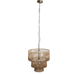 PTMD Linth Ronde Hanglamp - H155 x Ø49,5 cm - Riet - Bruin