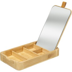 Sieraden/make-up houder/box met spiegel rechthoek 24 x 3 cm van bamboe hout - Make-up dozen