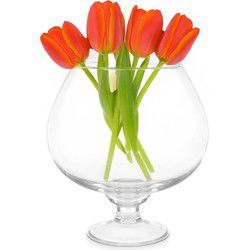 Giftdecor Bloemenvaas op voet Cognac - transparant glas - D16 x H22 cm - boeketvaas - 5 liter - Vazen