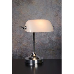 Notarislamp chroom bureaulamp E14 wit glas