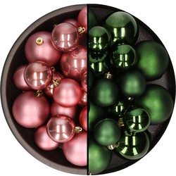Kerstversiering kunststof kerstballen mix oud roze/donkergroen 6-8-10 cm pakket van 44x stuks - Kerstbal