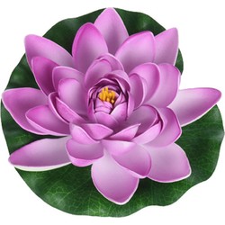 1x Lila paarse waterlelie kunstbloemen vijverdecoratie 18 cm - Kunstbloemen