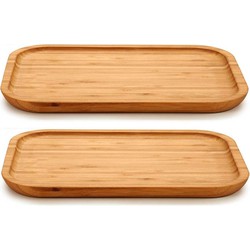 2x stuks voedsel/hapjes serveerplank van bamboe 25 x 18 cm met rand - Serveerplanken