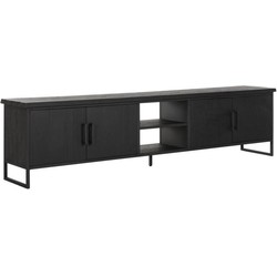 DTP Home TV stand Beam No.2 large, 4 doors, 2 open racks BLACK,55x220x40 cm, recycled teakwood