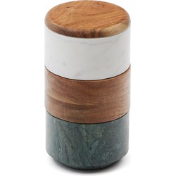 Kave Home - Grote keukenpot Siris van hout en marmer met meerdere compartimenten