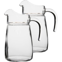 2x stuks glazen schenkkannen/karaffen 2,3 liter - Waterkannen