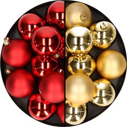24x stuks kunststof kerstballen mix van rood en goud 6 cm - Kerstbal